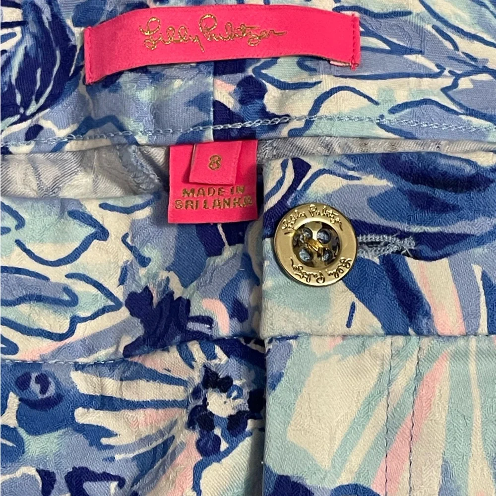 Lilly Pulitzer Blue and White Floral Straight Leg Pants - Picture 10 of 11